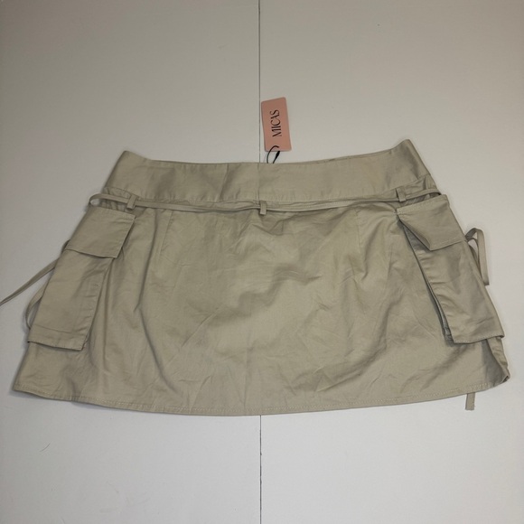 MICAS Utility Cargo Mini Skirt Beige XL – Y2K Street Style, Adjustable Waist - Picture 3 of 9